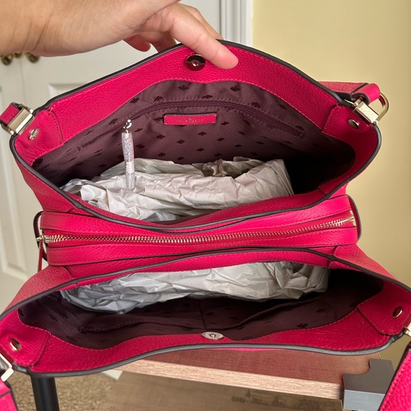 Kate Spade Leila Triple Compartment Shoulder Bag Leather Bright Rose - Picture 8 of 10